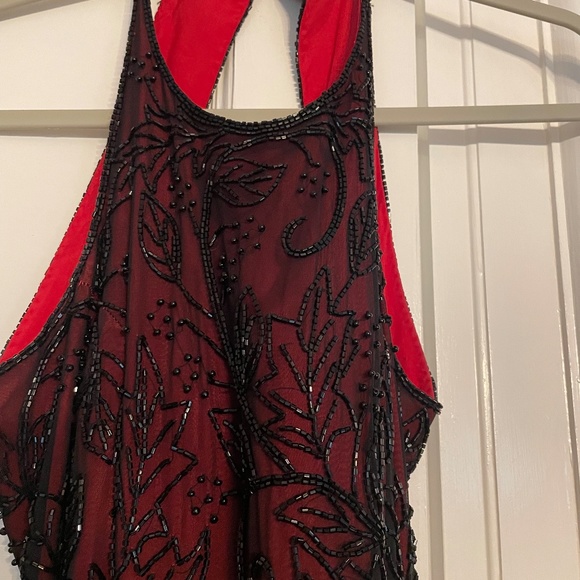Luxury FLEUR de LEI RED SILK WITH BLACK BEADING BACK CUTOUT SLIT IN BACK - Picture 11 of 14